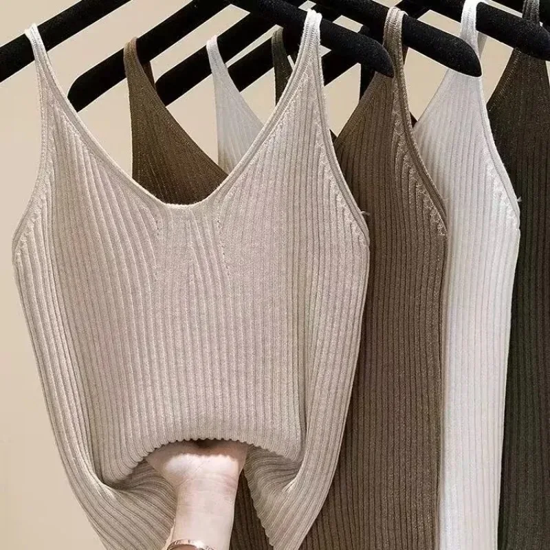 Casual Knitted Sleeveless Camisole Women Summer Camis 2024 New Sexy V-neck Solid Color Sleeveless Camis Skinny Tops for Female