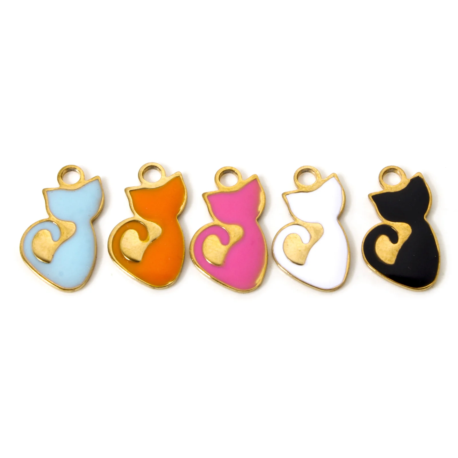 

2pcs Mini Stainless Steel Charms Cartoon Cat Animal Multicolor Enamel Pendants For Women DIY Necklace Jewelry Findings 15x8mm