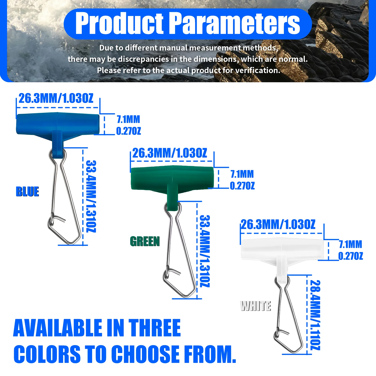 YOTO 25pcs Heavy Duty Fishing Line Sinker Slides - Blue Plastic Head Swivel with Duo-Lock Snap, Durable ABS Material