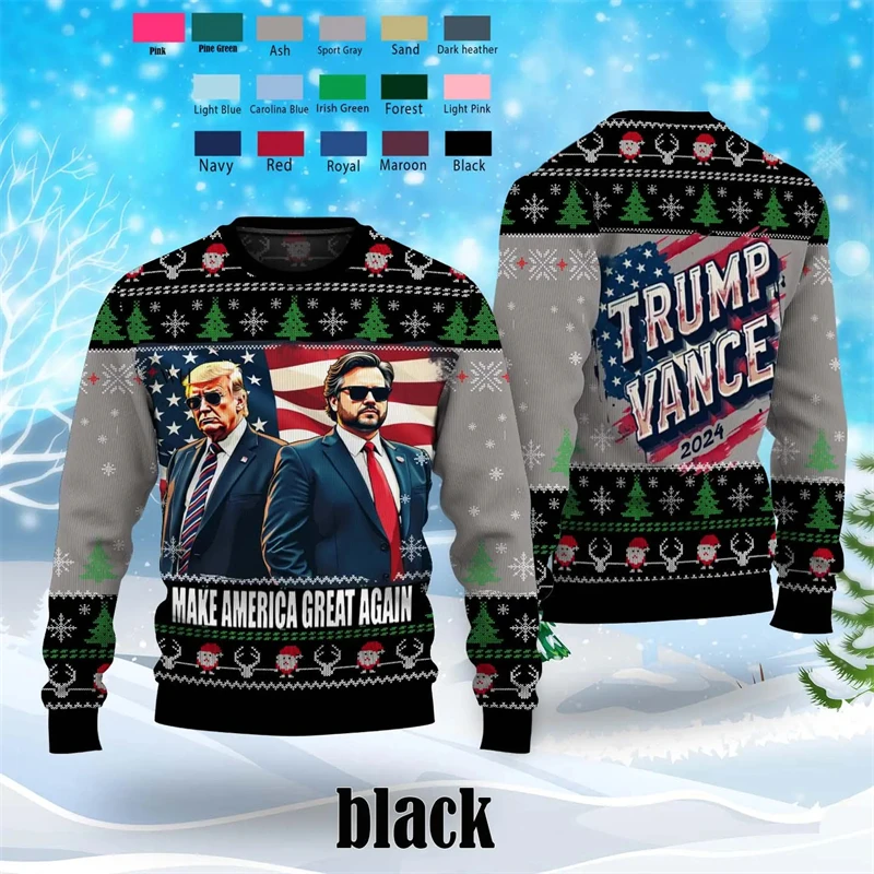 Trump Make America Great Again Ugly Christmas Sweater Trump Vance 2024 Xmas 3D Printed Sweatshirt Fashion Trend Streetwear Tops