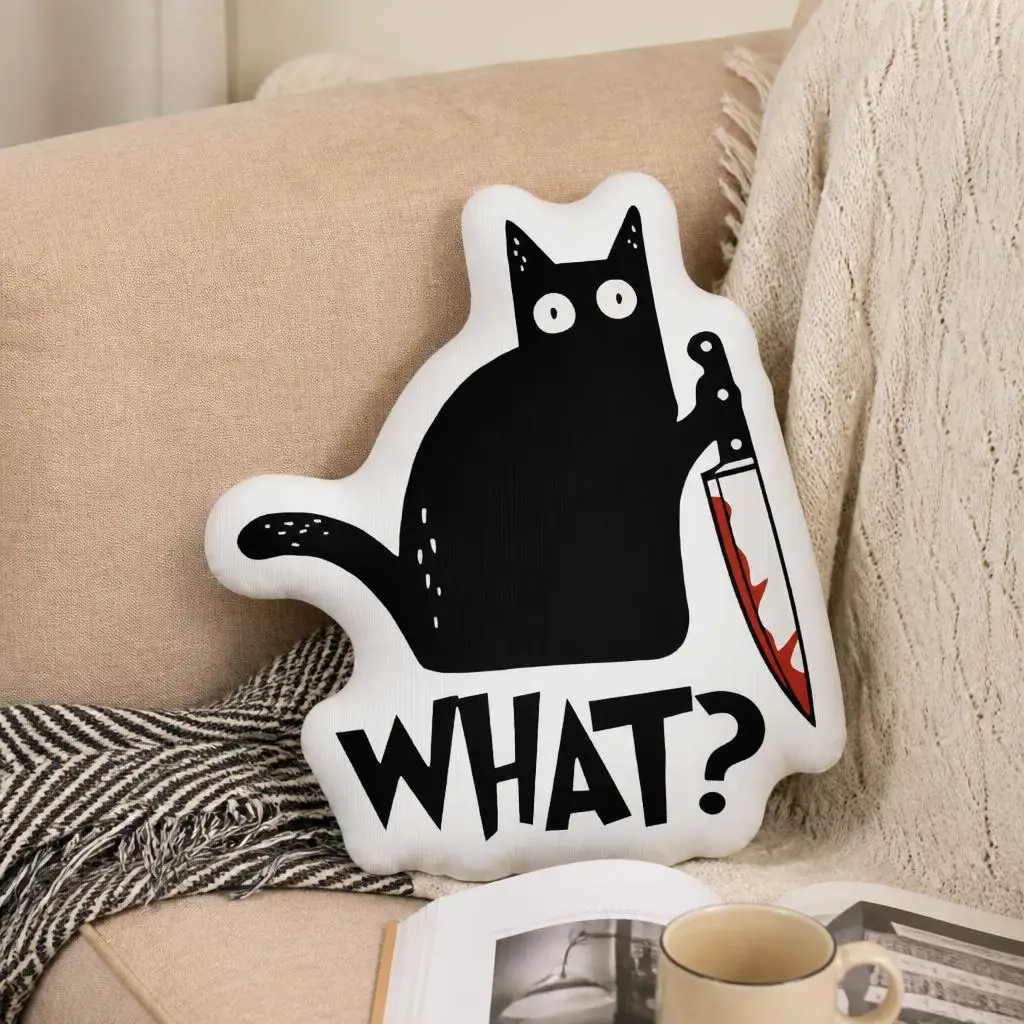 Cat What Murderous Black Cat With Knife Shaped Pillow Cushion Irregular Stuffed Throw Pillow for Sofa Home Decoration Gift