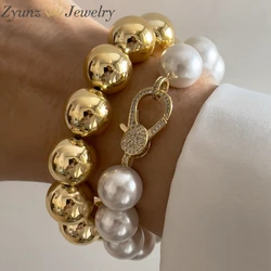 5PCS, Fashion Elegant Elastic Imitation Pearl Bracelet For Women Men Wedding Stretch Bracelets Gold Ball Beads Jewelry