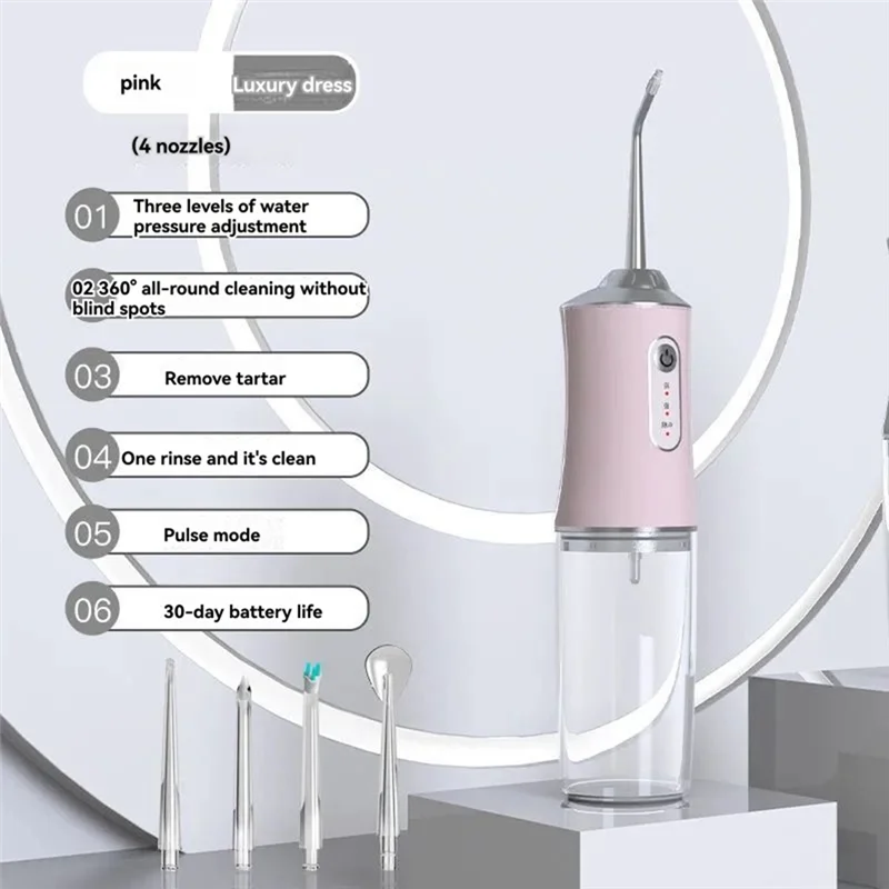 A86I-Irrigador Oral Elétrico Portátil Irrigador Telescópico Elétrico 3 Modos, 4 Bicos B