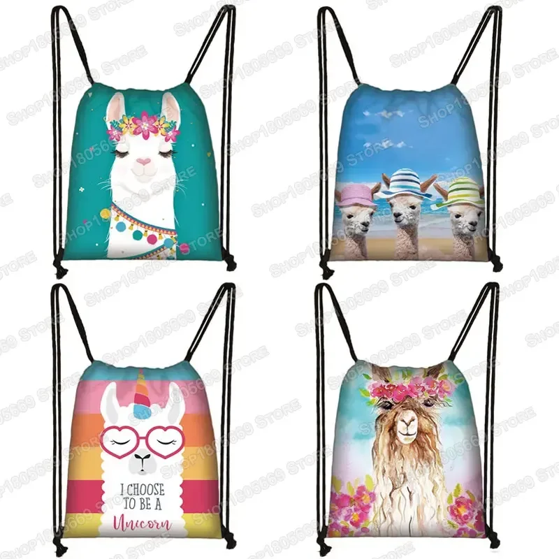 Divertida bolsa con cordón de Alpaca, mochila suave con Llama, bolsas de viaje para mujeres, bolsa de almacenamiento de lona para niños y niñas, mochila para niños, soporte para zapatos