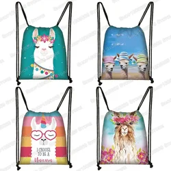 Funny Alpaca Drawstring Bag Softback Llama Backpack Women Travel Bags Boys Girls Canvas Storage Bag Kids Bookbag Shoes Holder