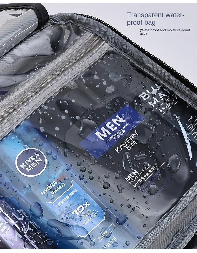 Kosmetiktaschen für Herren, Reiseutensilien, Kosmetik-Organizer, faltbar, zum Aufhängen, Aufbewahrungstasche, transparent, wasserdicht, Luxus-Make-up-Tasche – Detail 9