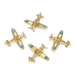 2pcs Stainless Steel 3D Fighter Airplane Turquoise Charm Plated Gold Pendants for DIY Jewelry Making Necklace Charm Wholesale