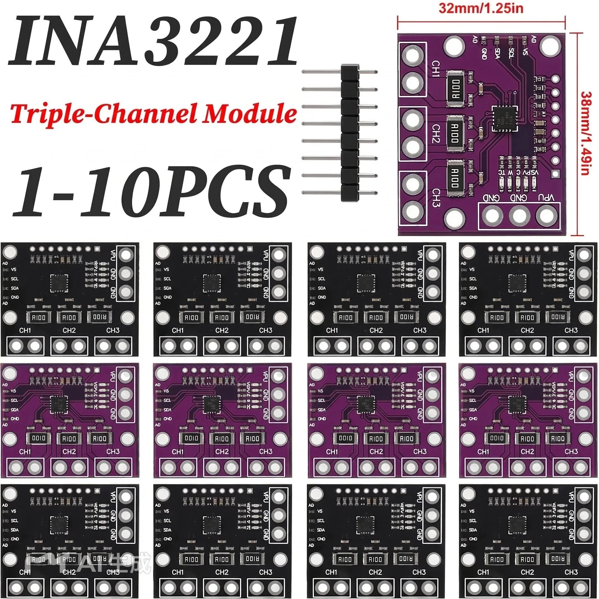 INA3221 Triple-Channel Shunt Current Voltage Monitor Sensor Low/High Side I2C Output Power Monitoring Control Module for INA219
