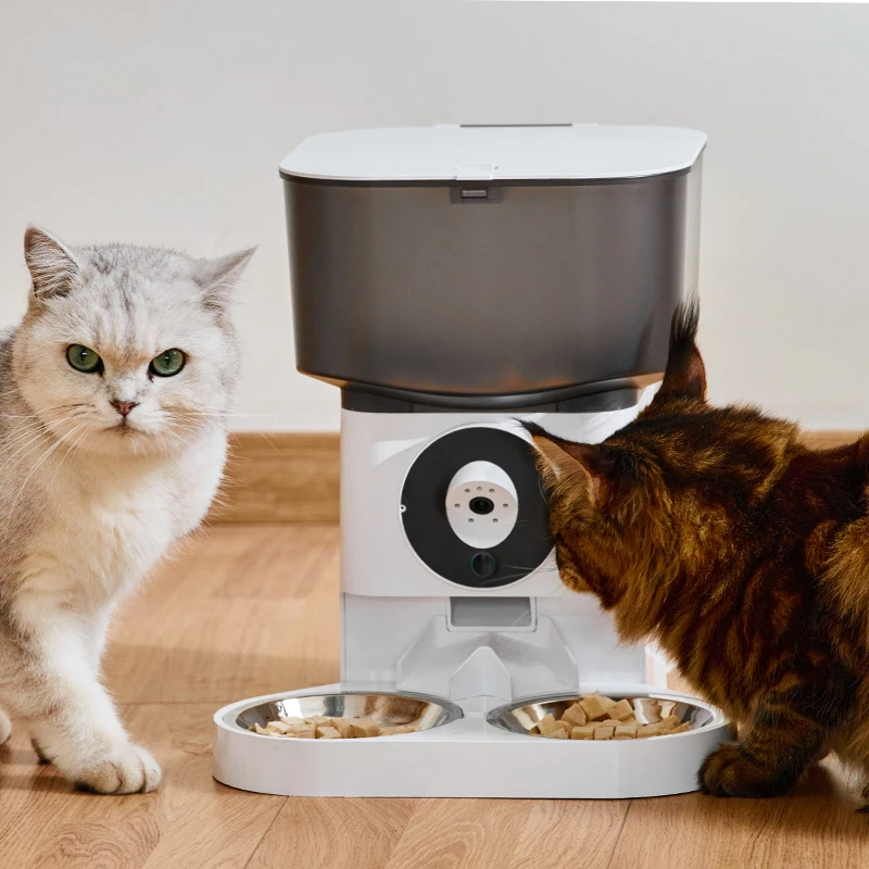 Automatic Pet Feeder 5L Capacity Microchip Cat Feeder Dispenser Food Grade Stainless Steel Bowl with HD Ultra-Wide-Angle Camera