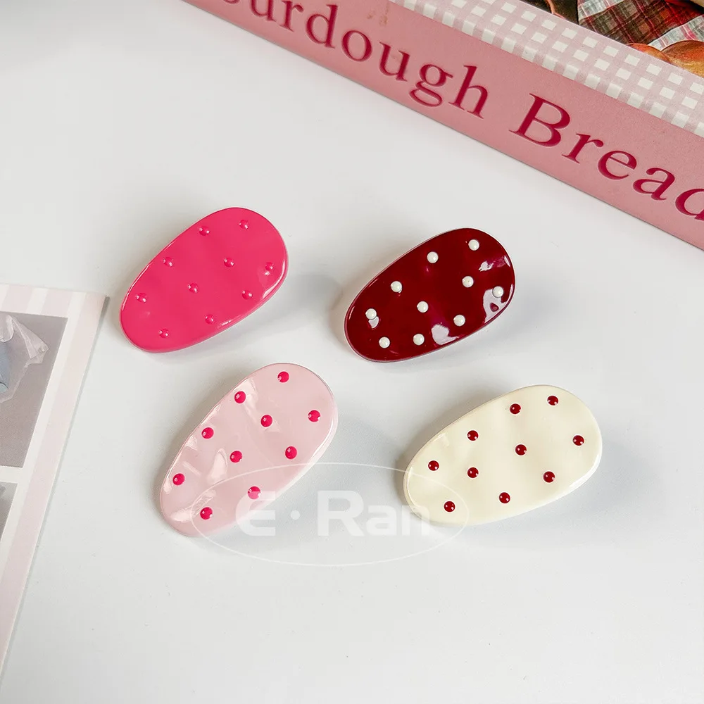 

4Pcs Cute Polka Dot Waterdrop Clips Women's Side Partition Clips Children's Hair Cards Duckbill Shape Oval Accessories