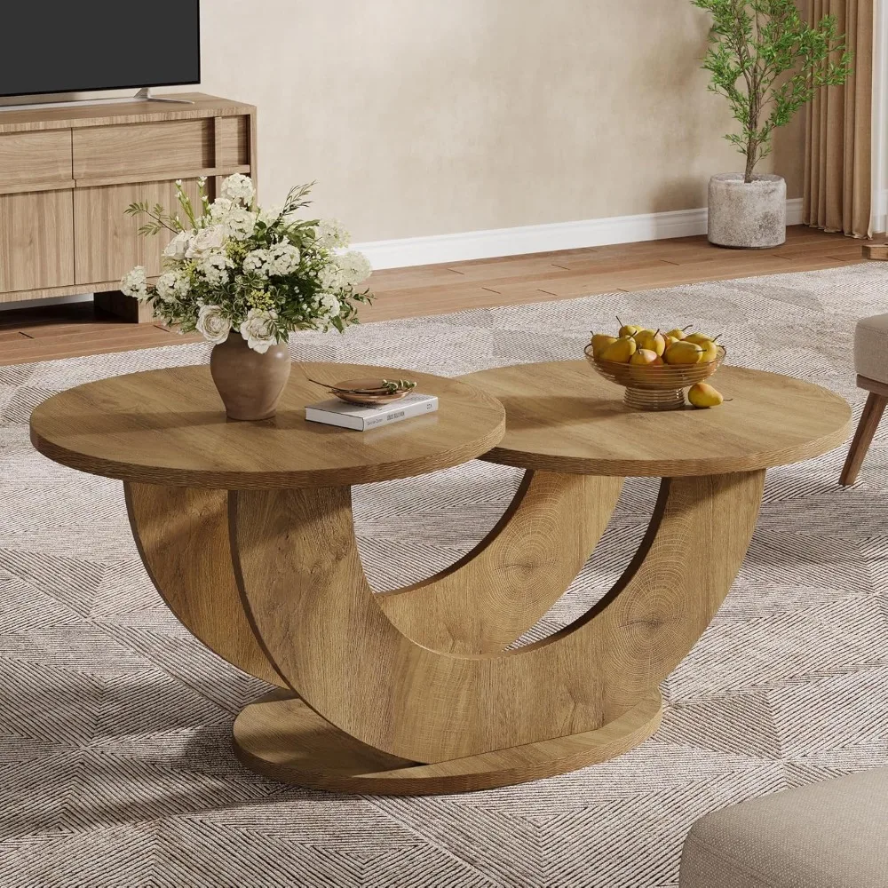 

46-inch Modern U-Shape Frame Round Coffee Table for Living Room with Funky Design