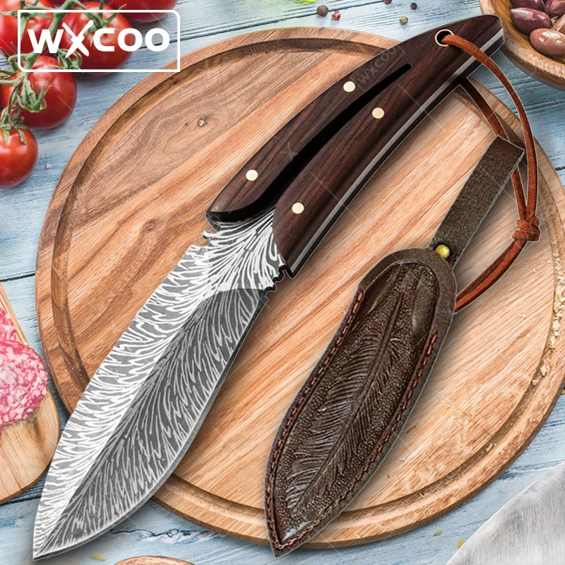 WXCOO Yüksek sertlik Çelik kemiksi saplı bıçak Dövme Tüy Desen Et Cleaver Çok amaçlı Mutfak Bıçağı Meyve Dilimleme Bıçağı Keskin