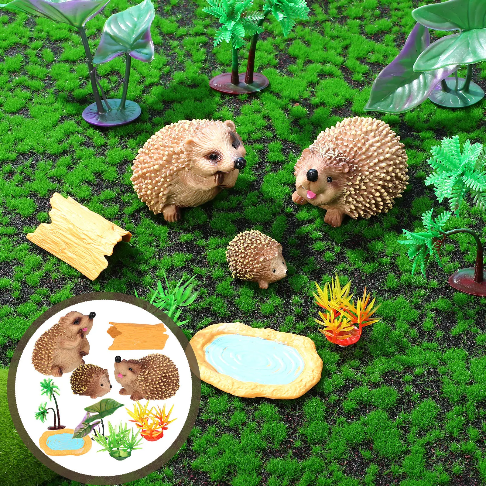 

Набор из 9 штук: Садовые украшения ручной работы из смолы в виде ежей и растений для прудов, мини-садов, уличных статуэток и ландшафтного дизайна