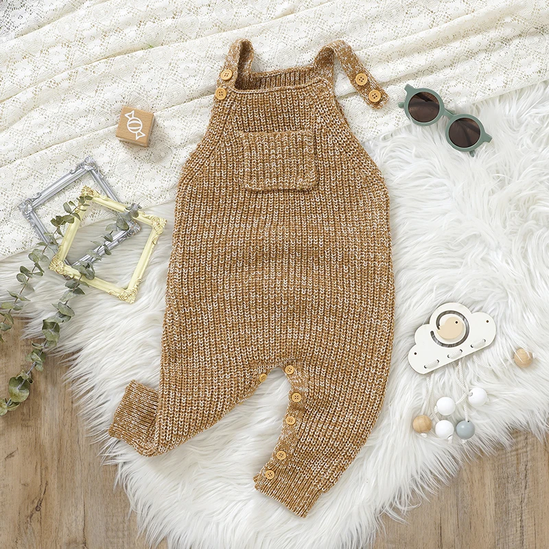 Baby Boys Knit Jumpsuits Fall Winter Sleeveless Square Neck Tank Rompers Overalls Newborn Toddlers Warm Outfit for 0-18M