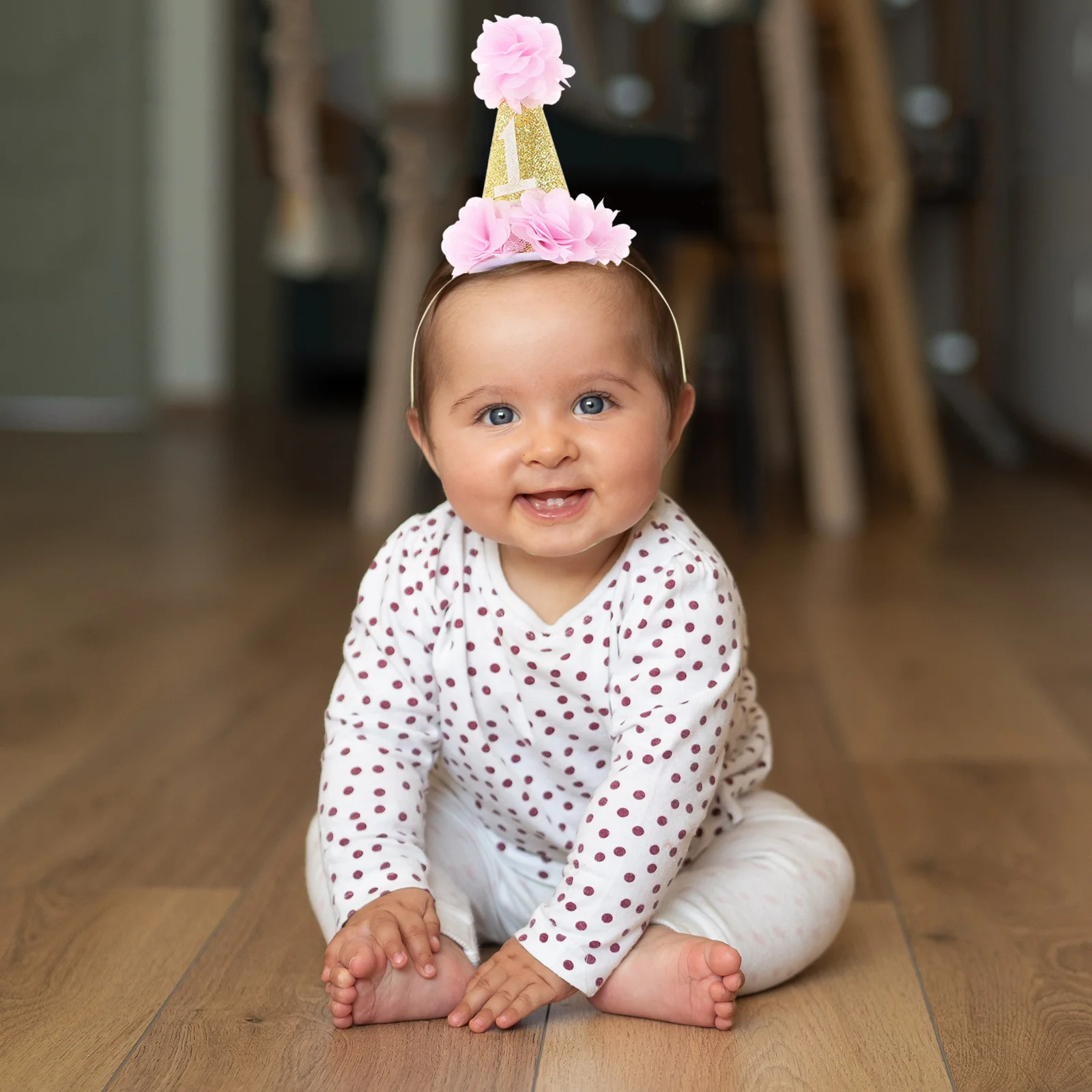

Chic Pink Cone Shaped Baby Girl First Birthday Party Crown Headband Hairband Beautiful Design for Girls Birthday Outfit