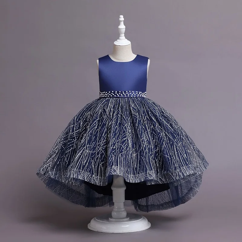 

Летнее детское сетчатое платье без рукавов с хвостом, свадебное вечернее платье с блестками, кружевное платье принцессы для дня рождения для девочек, От 3 до 10 лет