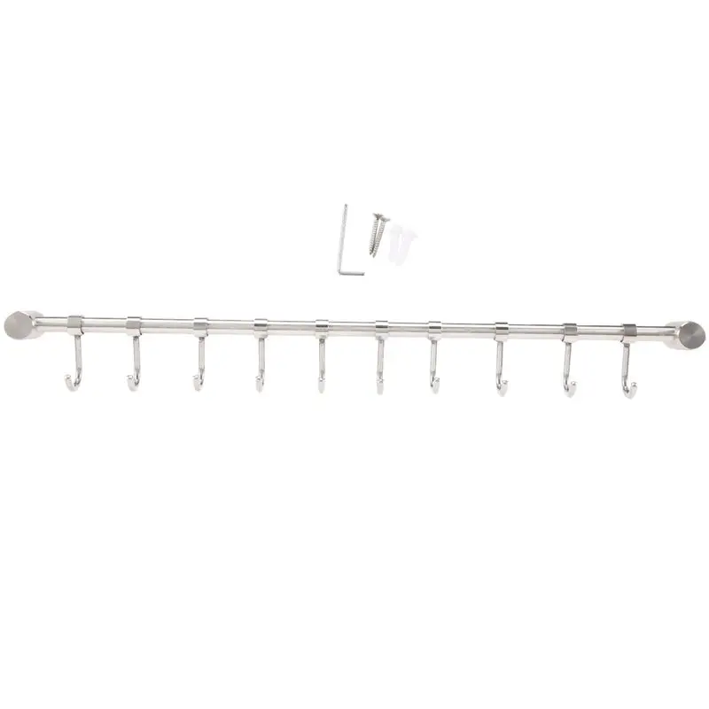 [B17B!】 Kitchen Rail Rack Wall Mounted Utensil Hanging Rack Stainless Steel Hanger Hooks For Kitchen Tools Pot Towel