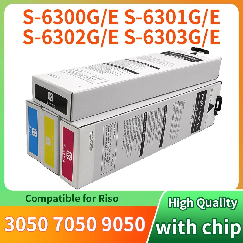 

1PC with chip S-6300G S-6301G S-6302G S-6303G S-6300G/E Compatible Ink Cartridge 1000ML For Riso 3050 7050 9050 Inkjet Printer