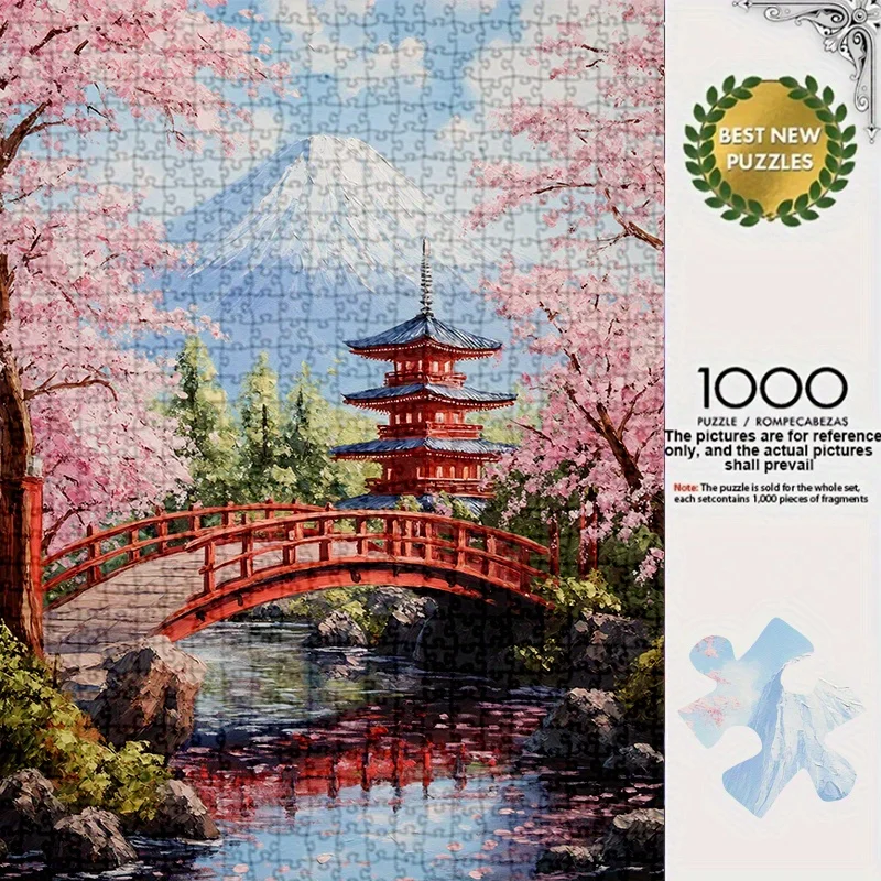 1000 قطعة من أحجية الصور المقطوعة العملاقة - أزهار أنيمي جبل فوجي والكرز، 50.04 × 70.1 سم، تحدي المهارات العالية، المناظر الطبيعية اليابانية النابضة بالحياة #2