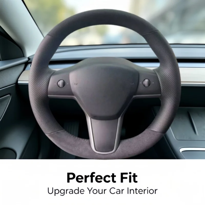 Custom Car Steering Wheel Cover For Tesla Model 3 2017 2018 2019 2020 2021 Hand Sewn Non-Slip Suede Leather Steering Wrap Cover