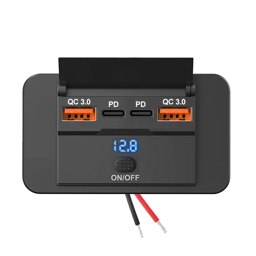 Dual PD Dual QC 3.0 USB-Autoladegerät 12 V RV USB-Steckdosenpanel 108 W Schnellladebuchse mit Schalter und Voltmeter für Bootsmotorräder