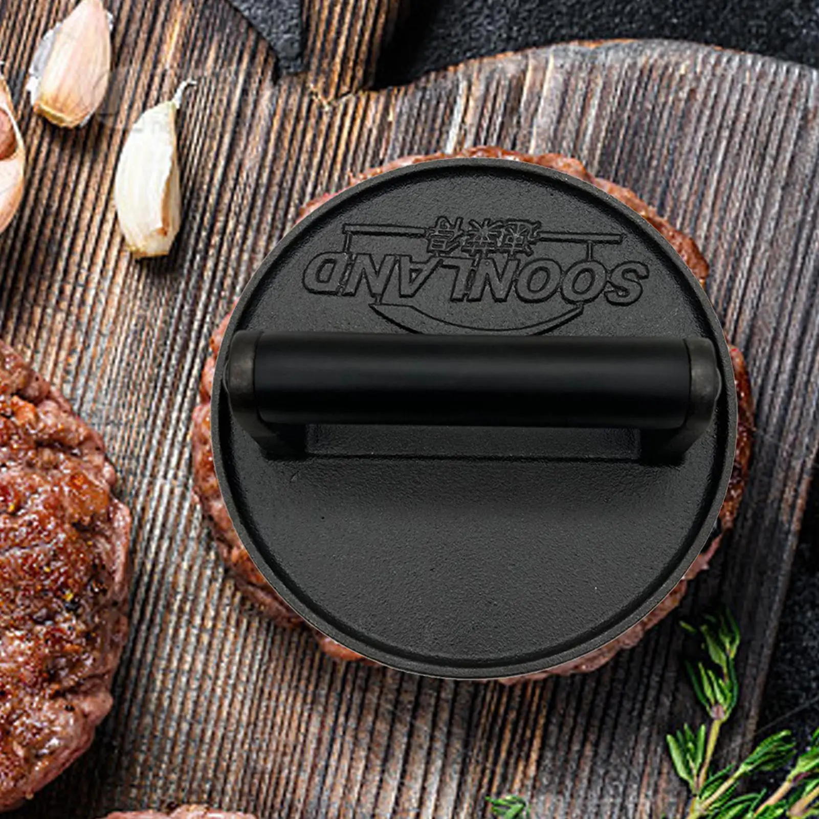16.5cm Cast Iron Meat Press Round Steak Burger Grill Weight Flat Smasher Kitchen Professional BBQ Cooking Accessory