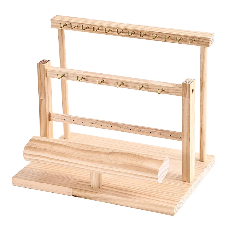 

Walnut Jewelry Display Stand, Multi-layer Holder Organizer for Necklace Ring Earring Bracelet, Vintage Storage Showcase for Stor