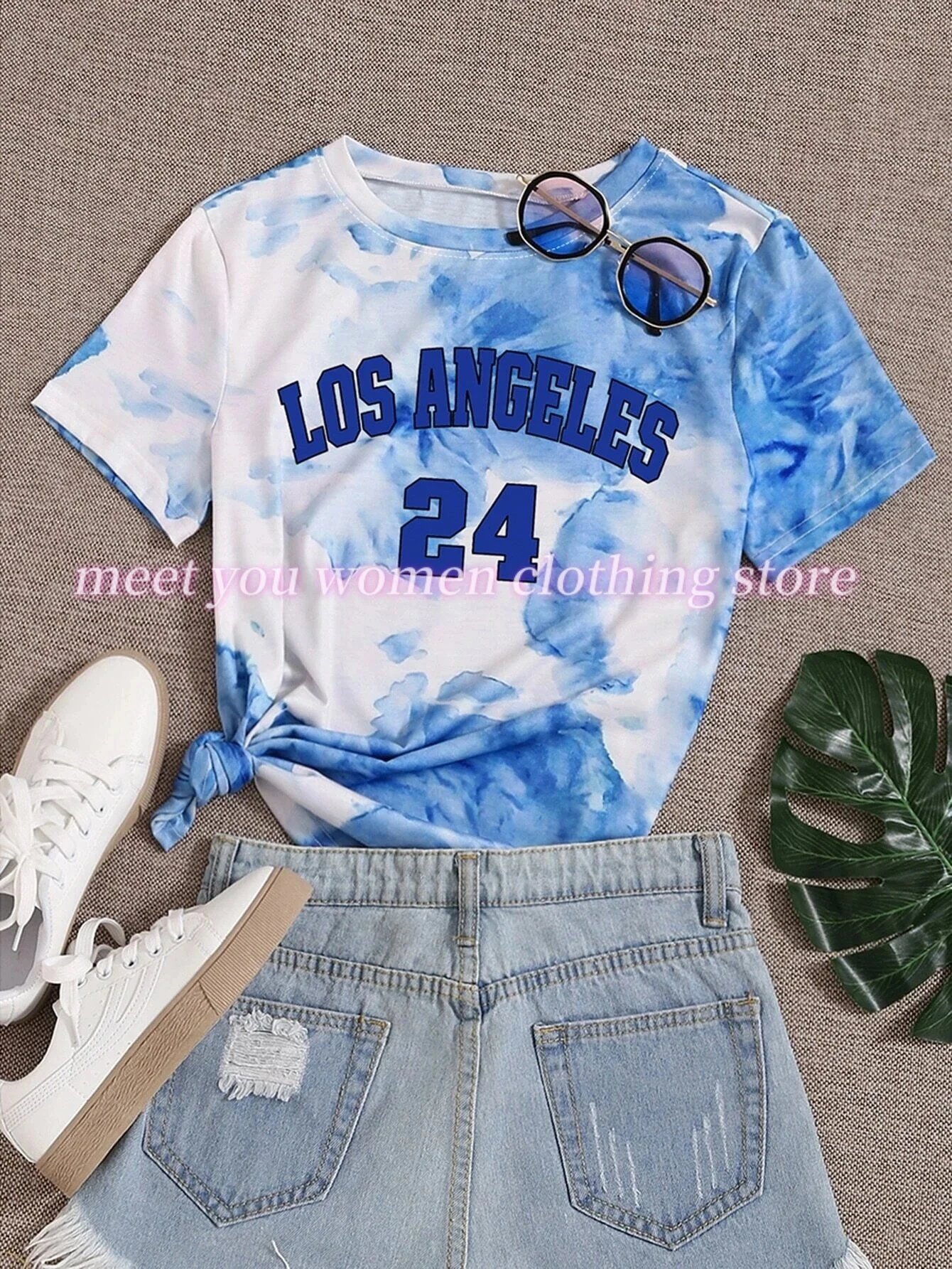 

Women Los Angeles Number 24 Print V-Neck Short Sleeve T-Shirt Summer Tee Baseball Jerseys Gradient Oversized Sport T-Shirt