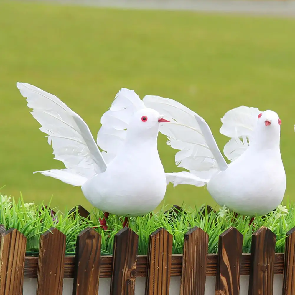 26*17cm Simulation Foam Bird 3D Embedded Eyes Real Feather Attachment Spreading Wings Adorable Photograph Prop Wihte Peace Bird