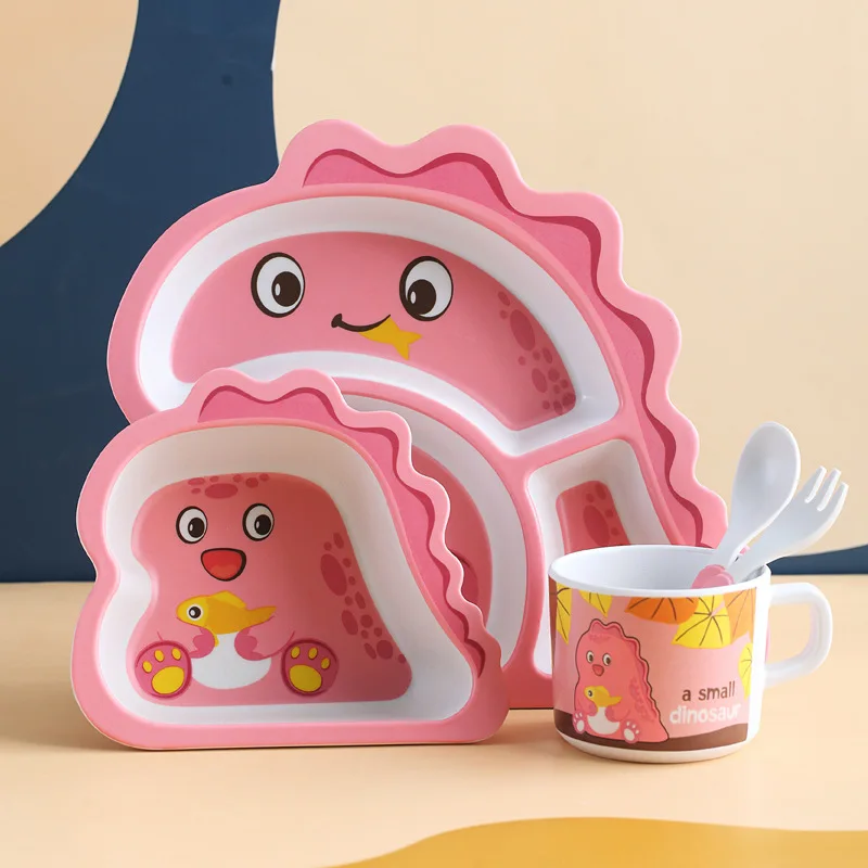 Baby Cartoon Shape Tableware Baby Dishes Set Baby Food Plate  Bamboo Fiber Material Children's Compartment Food Plate Bowl