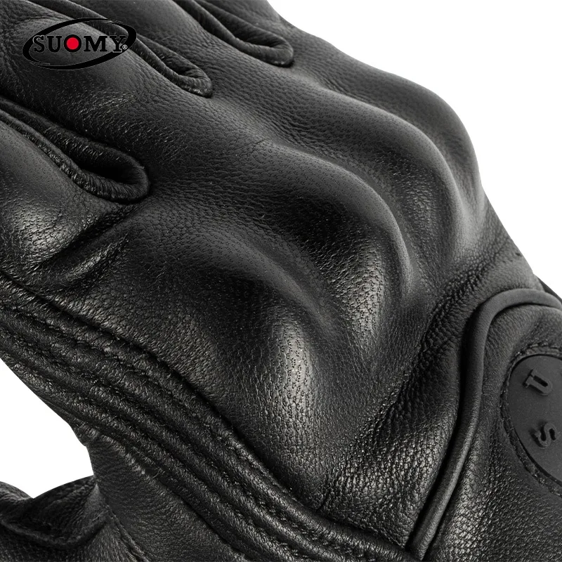 SUOMY Black Yellow Pink Brown Retro Leather Motorcycle Gloves Non-Perforated Hard Protection Touchscreen Riding Gear view 5