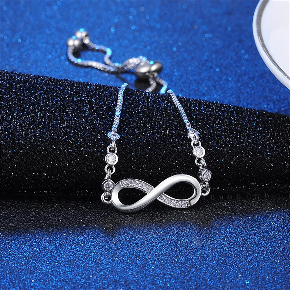 Fashion Crystal Infinity Bracelet For Women Summer Adjustable Cz Endless Love Charm Tennis Bracelet Birthday Jewelry Gift