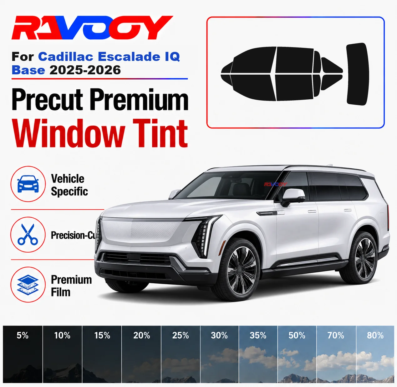Premium Precut Window Tint Kit Front Rear Windows Rear Windshield For Cadillac Escalade IQ Base 2025-2026 Nano Ceramic Film