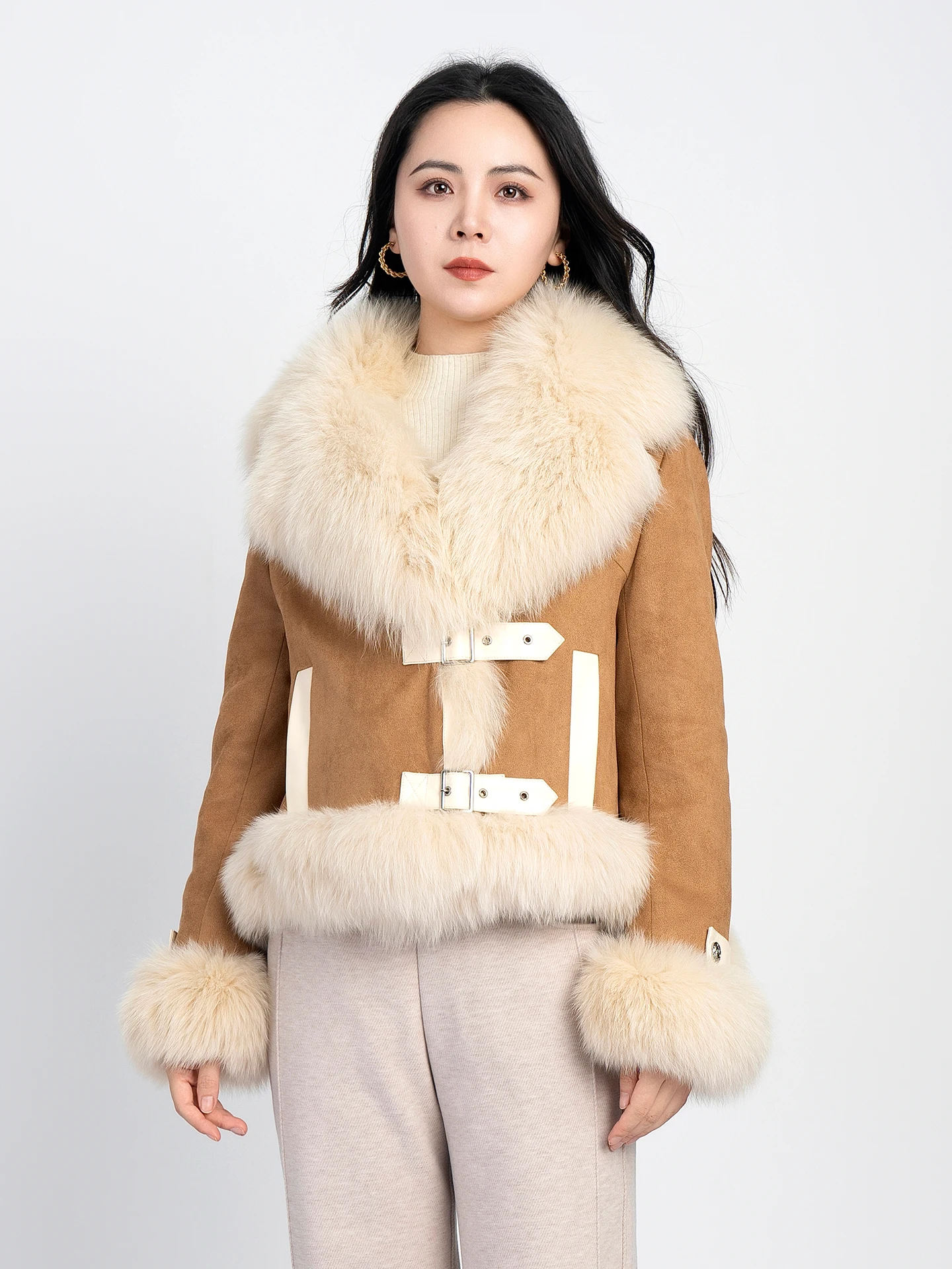 

Ele Женское пальто Jaet на гусином пуху с меховым воротником для поездок на работу Long Sve Regular Length с застежкой на одной пуговице