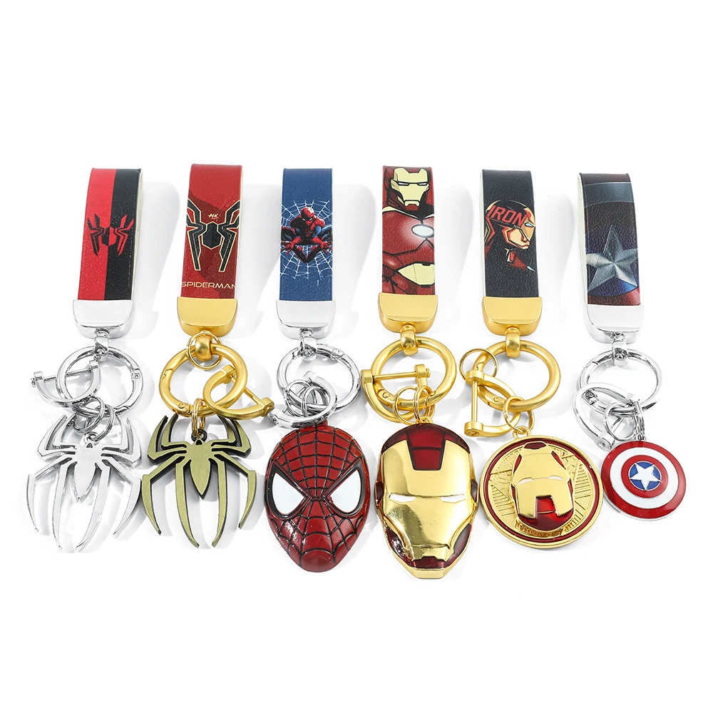 Disney Marvel Superhero Leather Keychain The Avengers Iron Man Spider Man Enamel Pendant Keyrings for Car Key Accessories Gifts