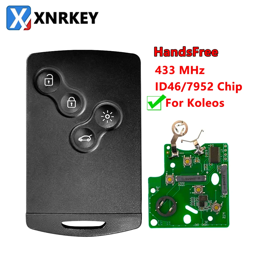 

XNRKEY 4-кнопочный смарт-карта дистанционный Автомобильный ключ PCF7952 чип 433 МГц для Renault Koleos сменная карта громкой связи