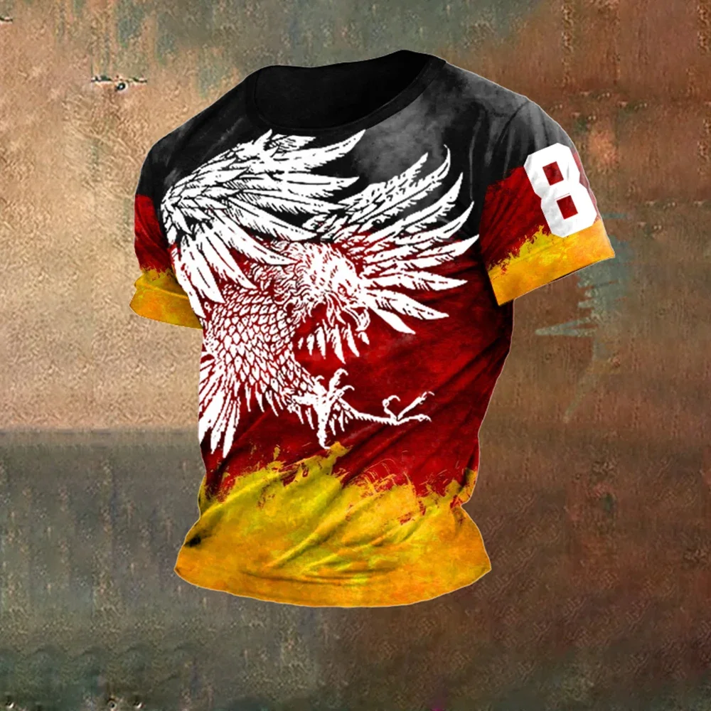 

Germany Men's T-Shirts Deutschland Flag Print O-Neck short sleeve Loose Top Tee Shirts Streetwear Summer Men's Vintage Clothing