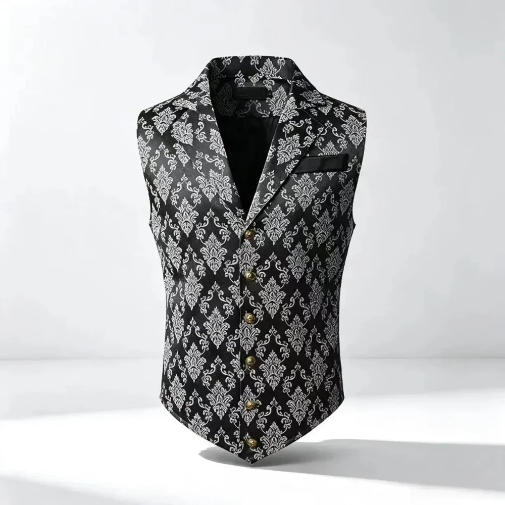 Herrenweste im viktorianischen Stil mit Paisley-Jacquardmuster, Weste mit Reverskragen und einreihiger Knopfleiste, Gothic-Smokingweste für Hochzeitsfeier, Cosplay – Detail 9