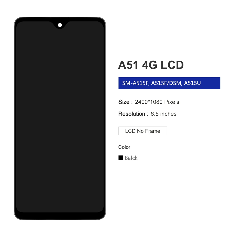 6.5 \'\'per AMOLED per Samsung A51 SM-A515FN/DS A515 Display LCD Touch Screen Digitizer con cornice per Samsung A51 lcd