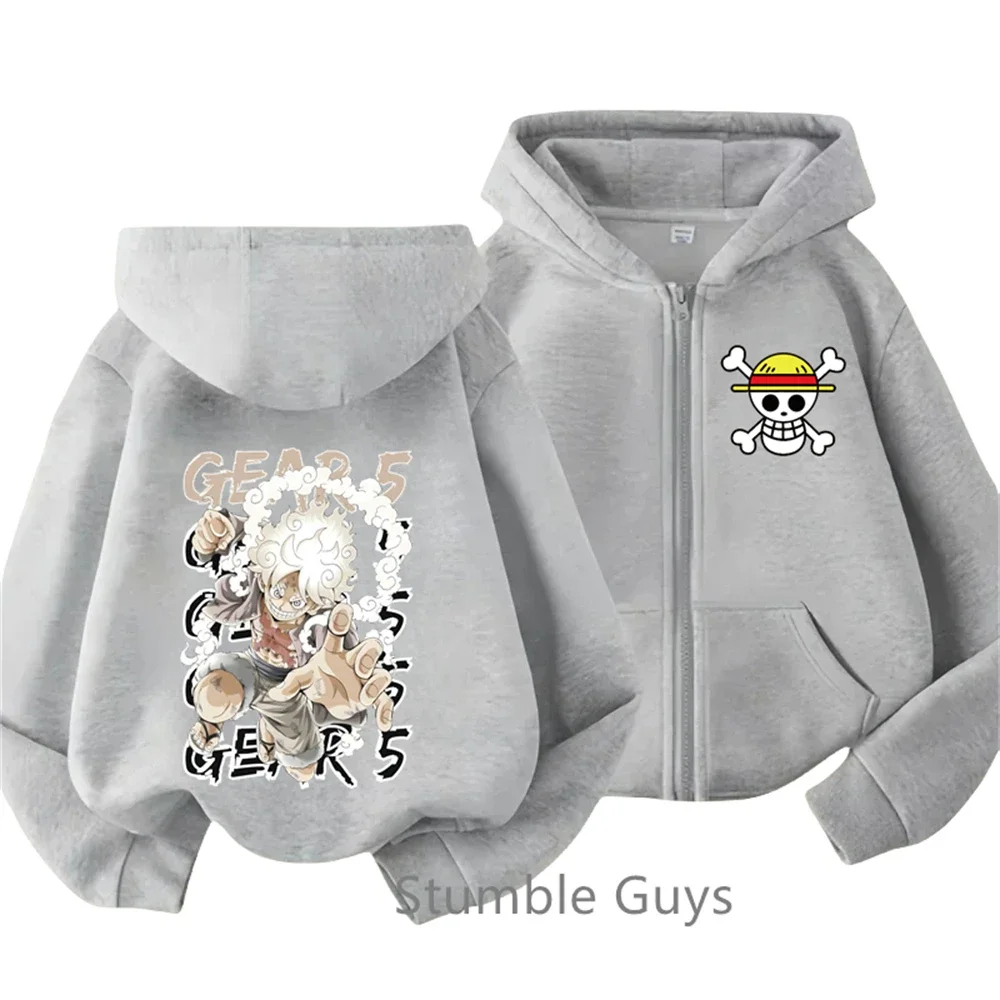 Sweat à capuche zippé Anime One Piece pour enfants, imprimé Luffy de dessin animé, sweat-shirt à manches longues, veste décontractée pour garçons et filles, haut d'automne et d'hiver