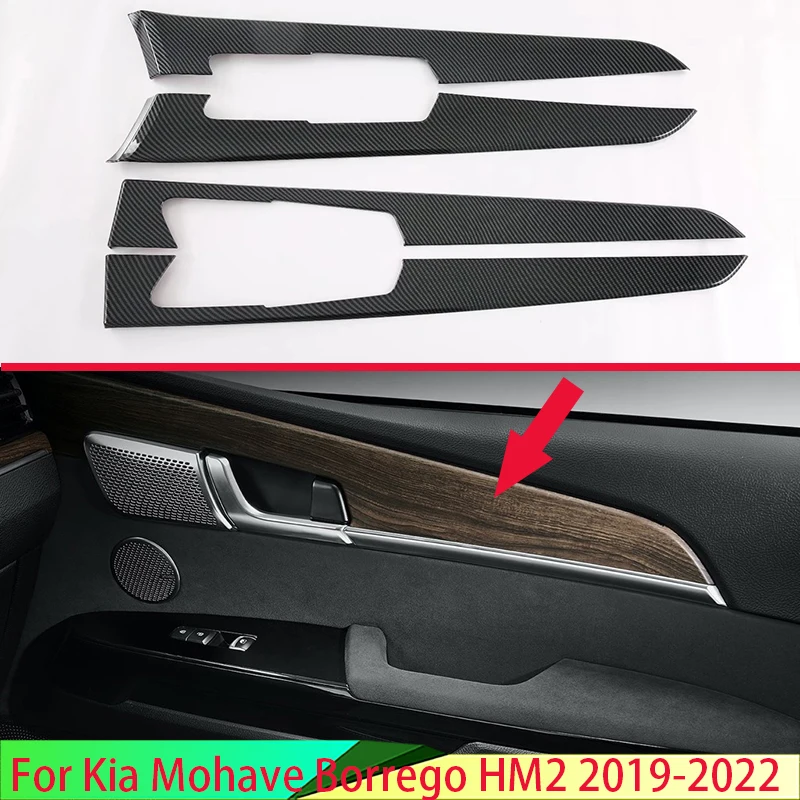 For Kia Mohave Borrego HM2 2019-2022 Carbon Fiber Style Inner Door Handle Cover Catch Bowl Trim Insert Bezel Frame Garnish