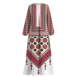 Estate Abaya Dubai Lusso 2024 Musulmano Femme Islamico Manica Lunga Girocollo S-3XL Abito Arabo Ramadan Abaya Abiti di Stampa