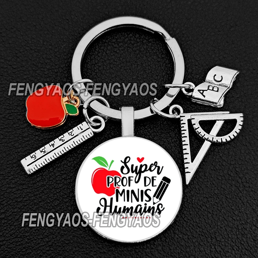 French Merci Professeur Keychains Gifts for Teachers Key Ring Graduation Thanks Gift for Professor