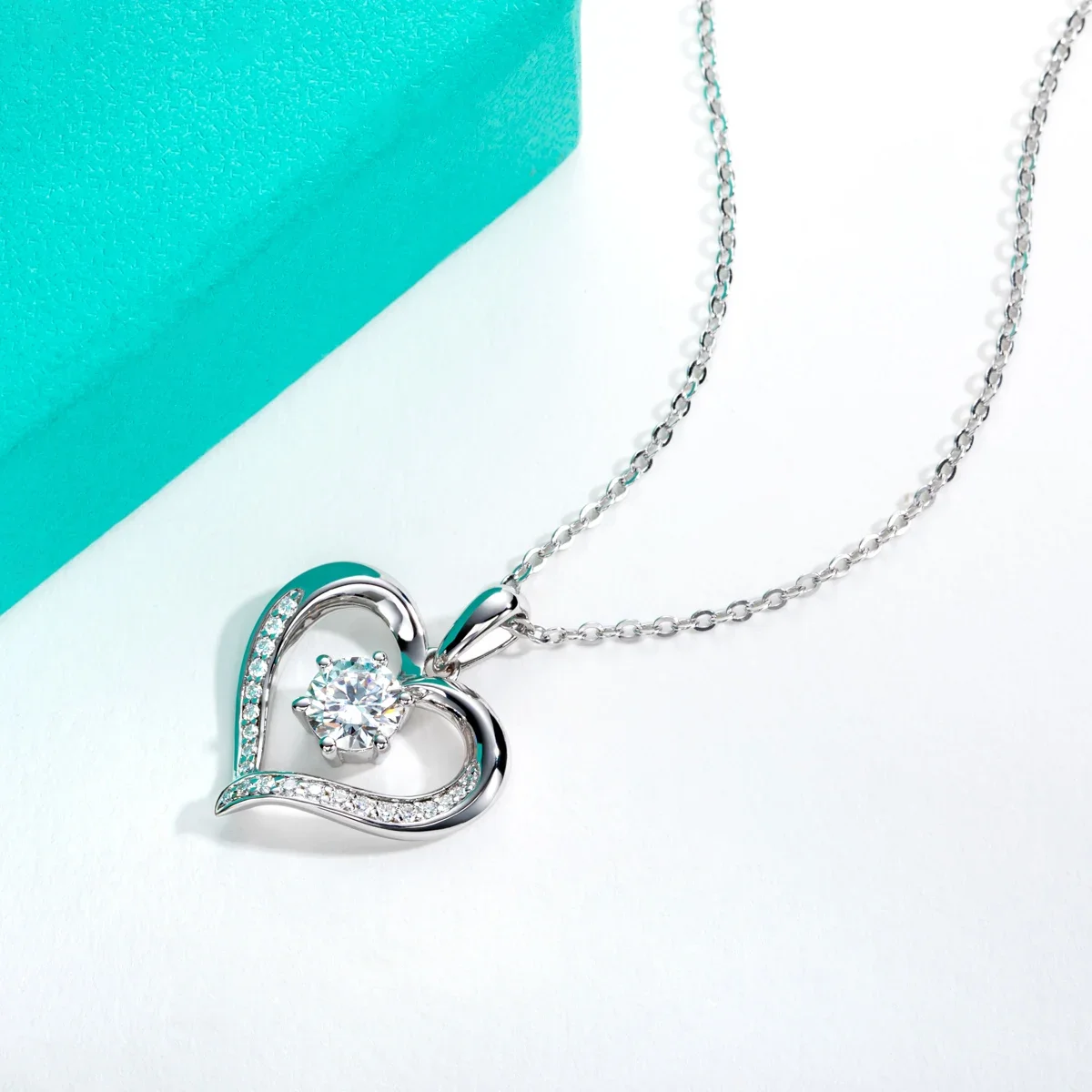 QIBAOKU 6.5MM D Color Moissanite Sublimation Of Love Heart Necklace S925 Sterling Silver Valentine's Day Gift Jewelry 2026