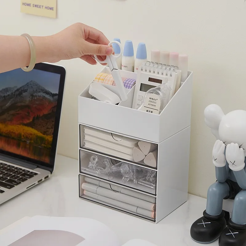 Transparent Desktop Drawer Storage Box, Stackable Countertop Organizer for Cosmetics Stationery