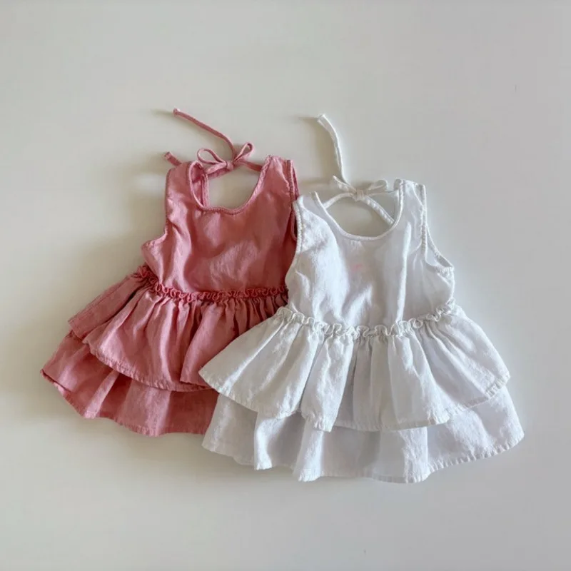 2026 Summer New Girls Sleeveless Vest Dress Children Casual Dress Cute Baby Girl Layered Dress Toddler Princess Dress
