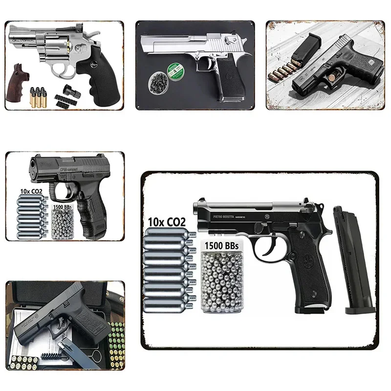 Cartel de pintura de estaño de Metal con pistola con impresión HD, póster de hierro de estilo Vintage, Ideal para el hogar, Bar, Club, añade encanto a la decoración de la pared