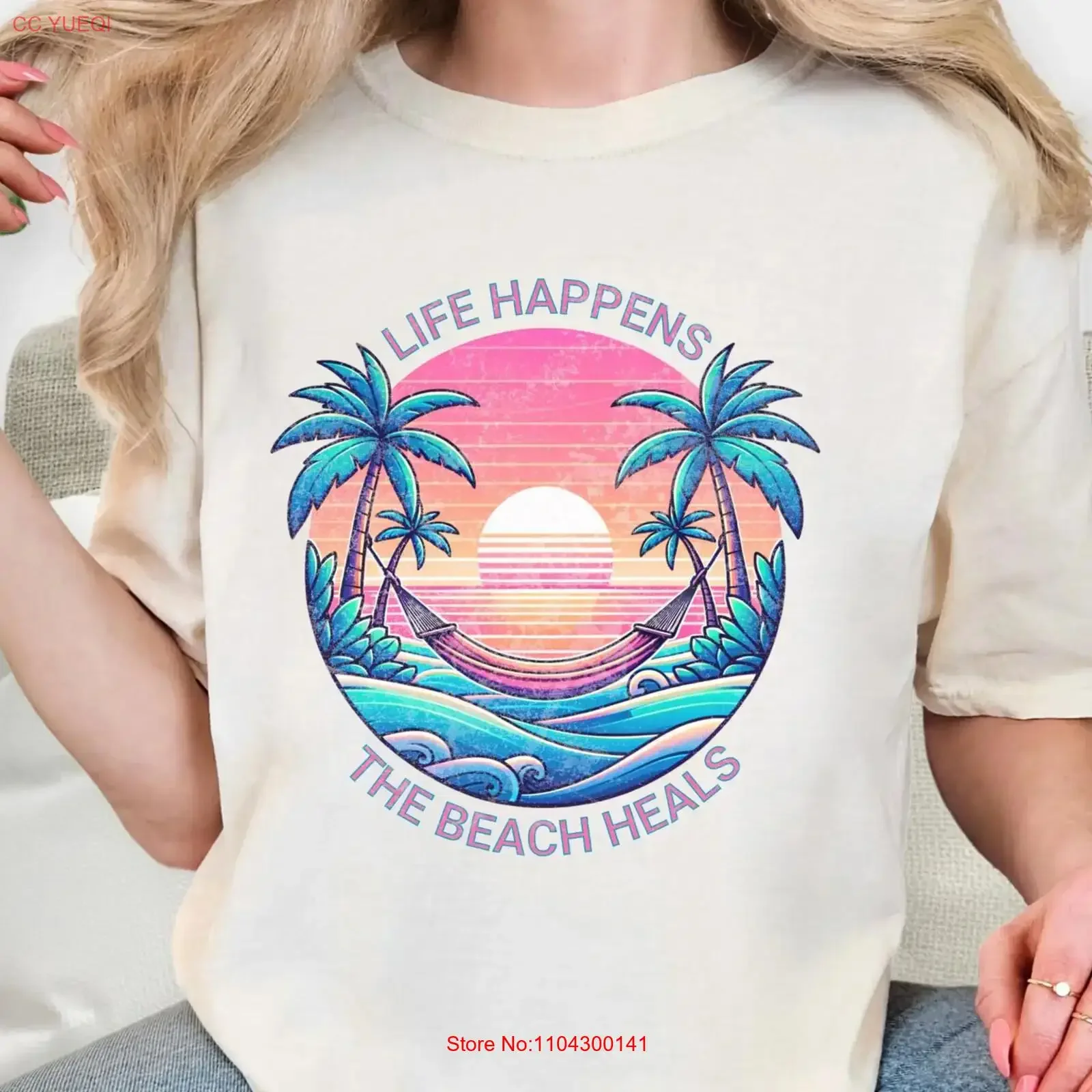 Beach Vibes T Shirt Life Happens The Heals Summer Vacation for Lovers vintage Washed Slightly streetwear Versatile fashion
