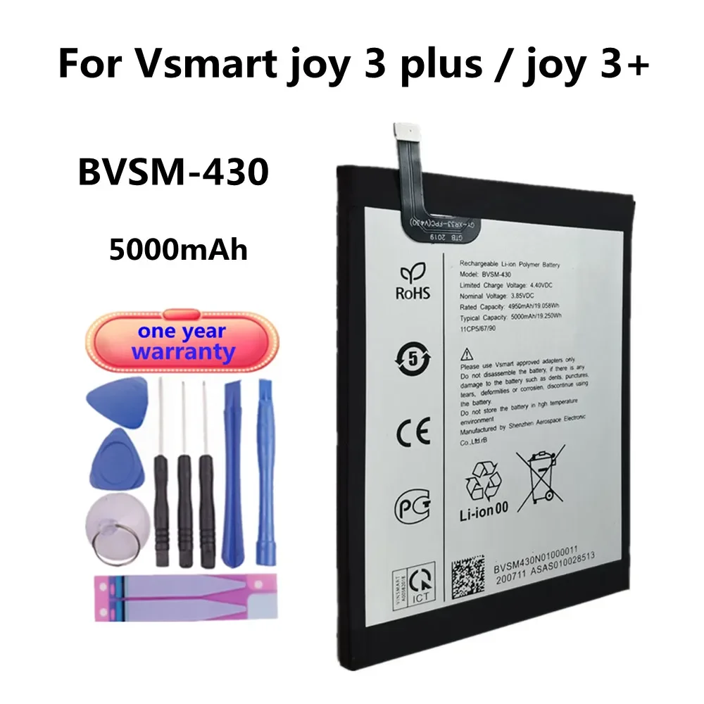 

High Quality BVSM-430 Battery For Vsmart joy 3+ / joy 3 plus BVSM 430 BVSM430 5000mAh Phone Battery Bateria Fast Shipping +Tools