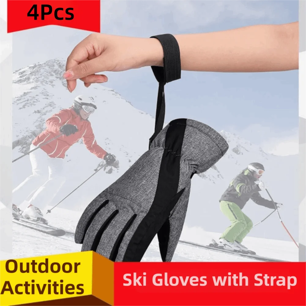 

4Pcs Adjustable Design Elastic Wrist Straps Nylon Material Metal Button Ski Glove Leashes Elastic Construction